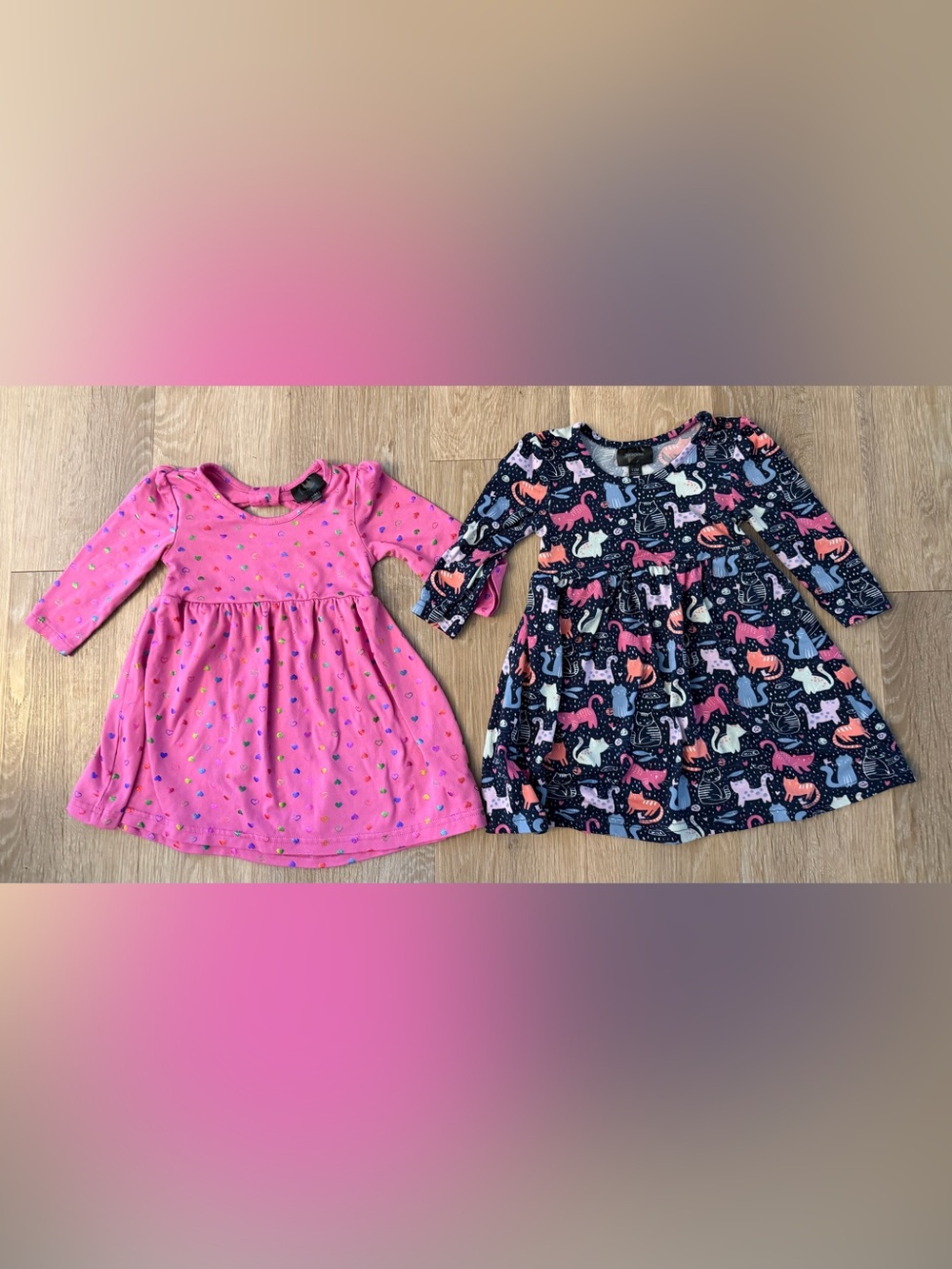 Picapino Girl's Size 12 Months Lot Of Two Casual Pink & Blue Long Sleeve Dresses